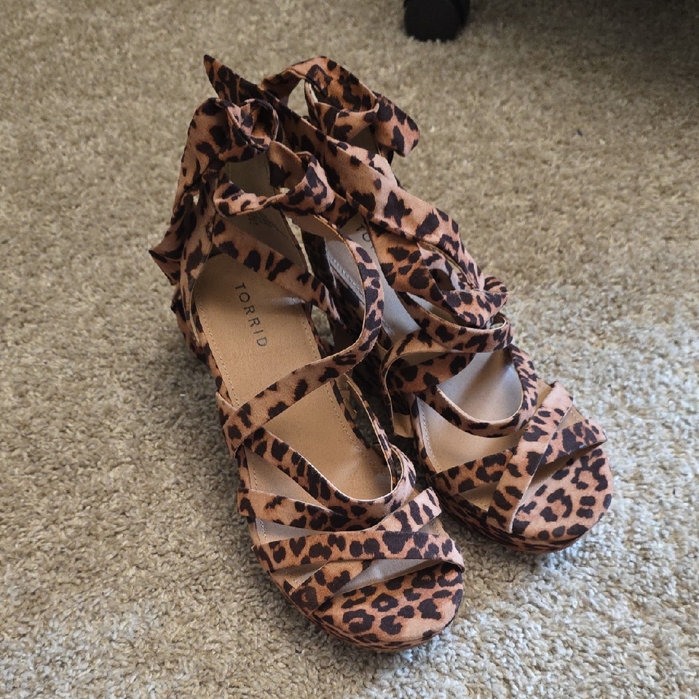 Torrid Leopard Print Heeled Shoes with Strappy Design